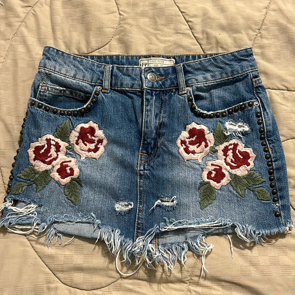Free People floral denim mini skirt